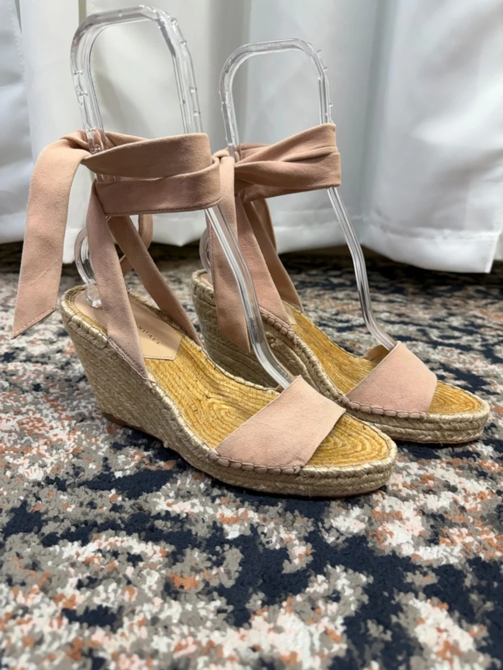 Loeffler Randall ‘Harper’ Blush Pink Suede Ankle Tie Espadrille Sandals Size 7.5